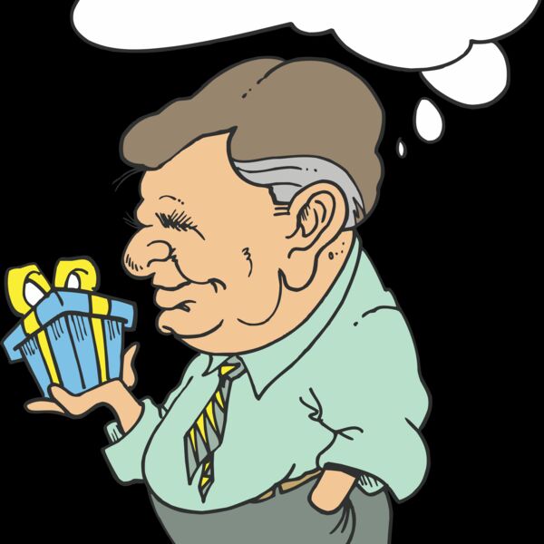 Older gent with present and thought bubble Thumbnail
