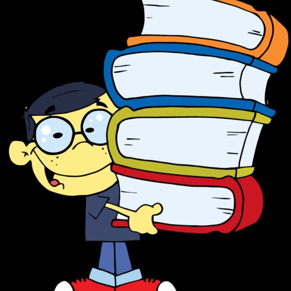 boy with glasses holding 4 big books Thumbnail