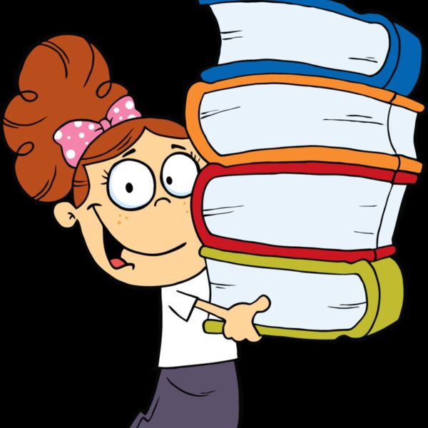 girl with bun holding 4 big books Thumbnail